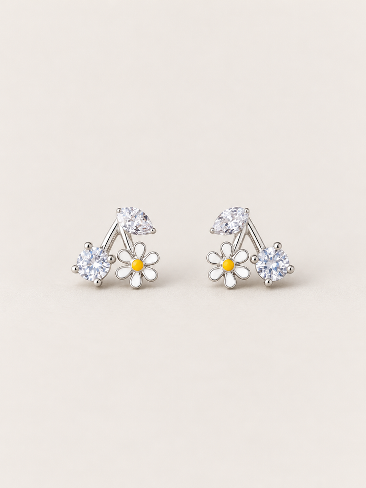 Daisy Crystal Stud Earrings shown on a warm neutral background