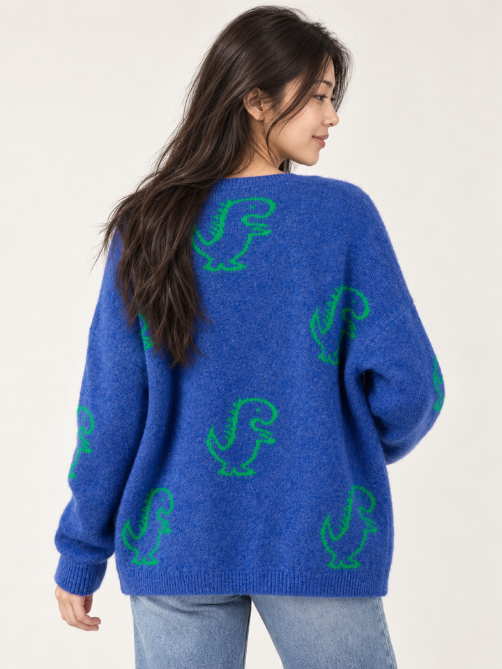 Dinosaur Blue Cardigan back view