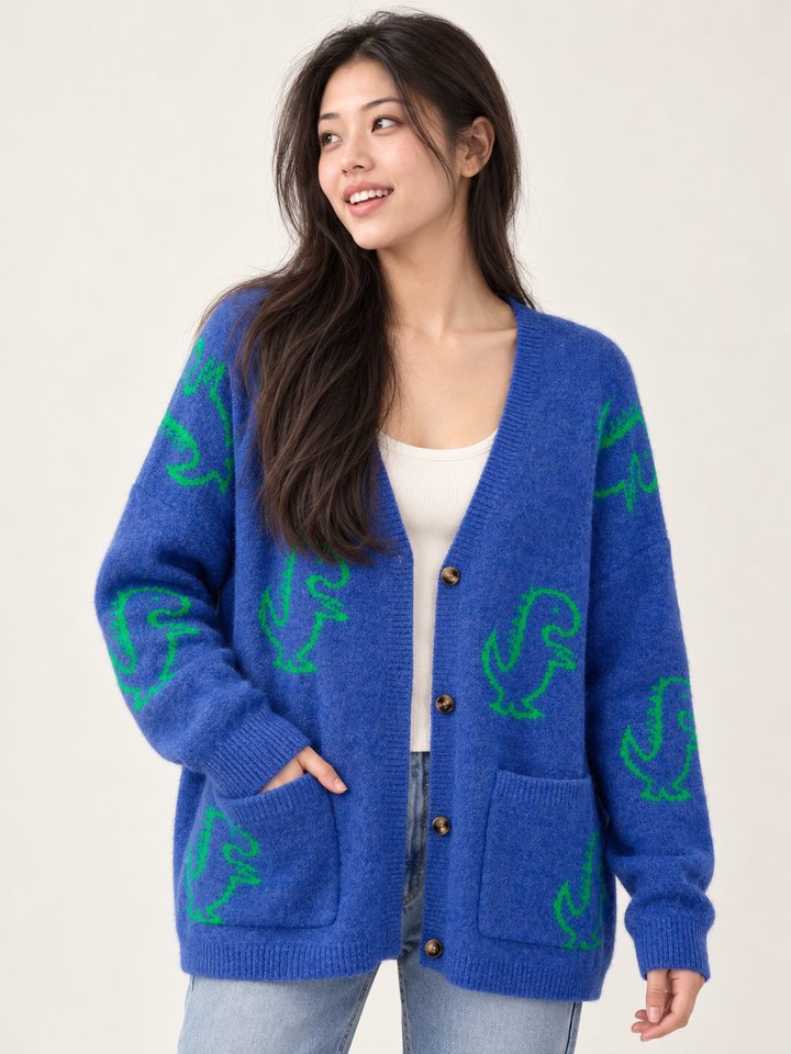 Dinosaur Blue Cardigan front view