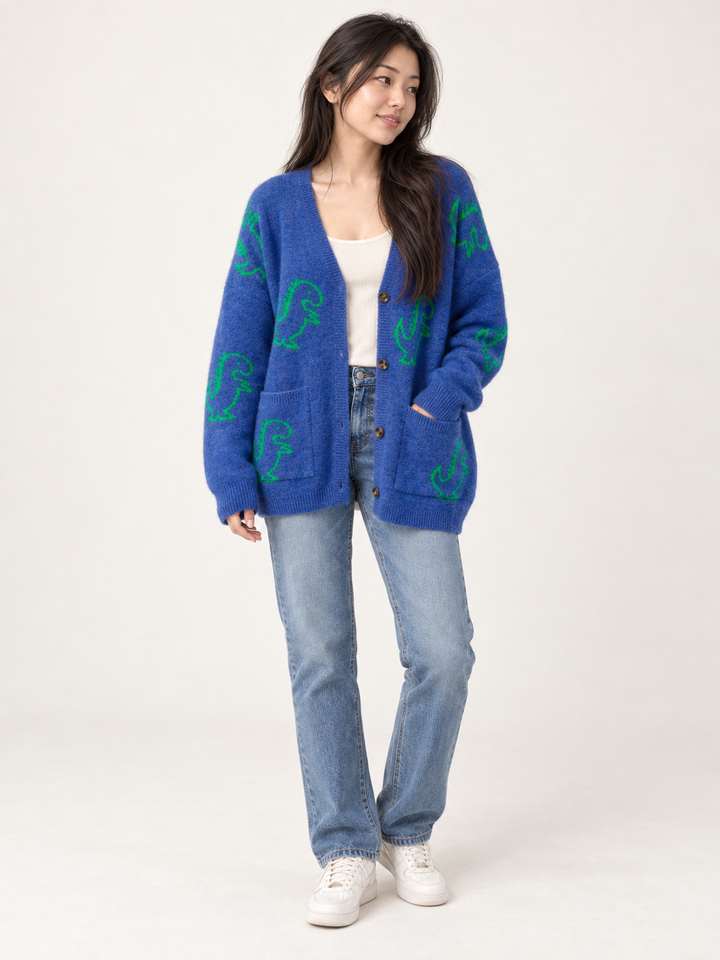 Dinosaur Blue Cardigan full-body view