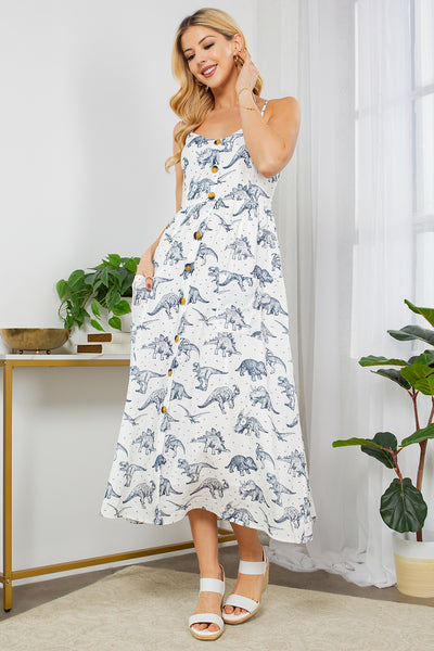 White Dinosaur Faux Button Down Dress