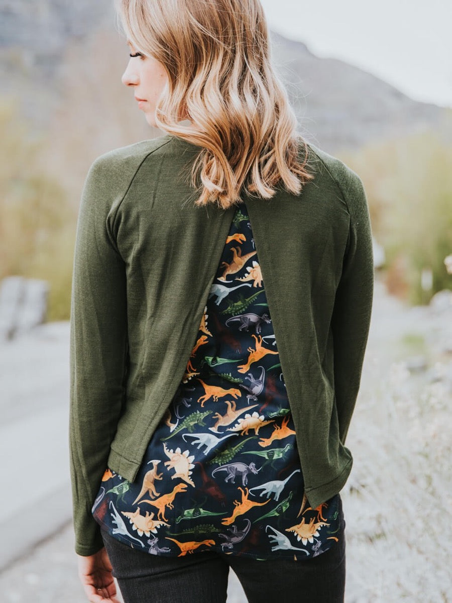 Dinosaur Open Back Sweater open back view