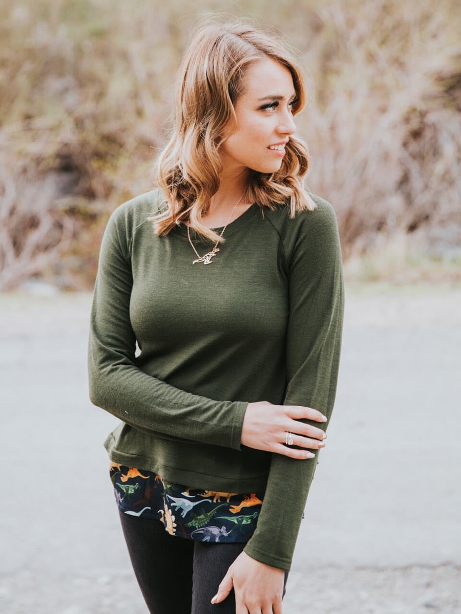 Dinosaur Open Back Sweater front view