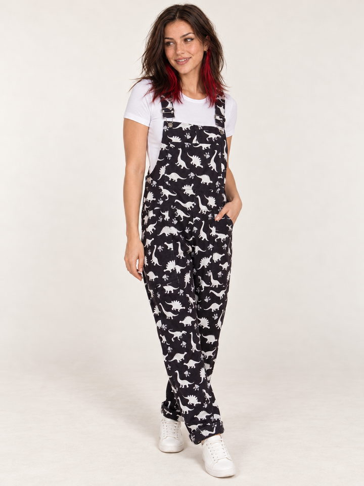 Dinosaur Overalls full-body 45-degree view