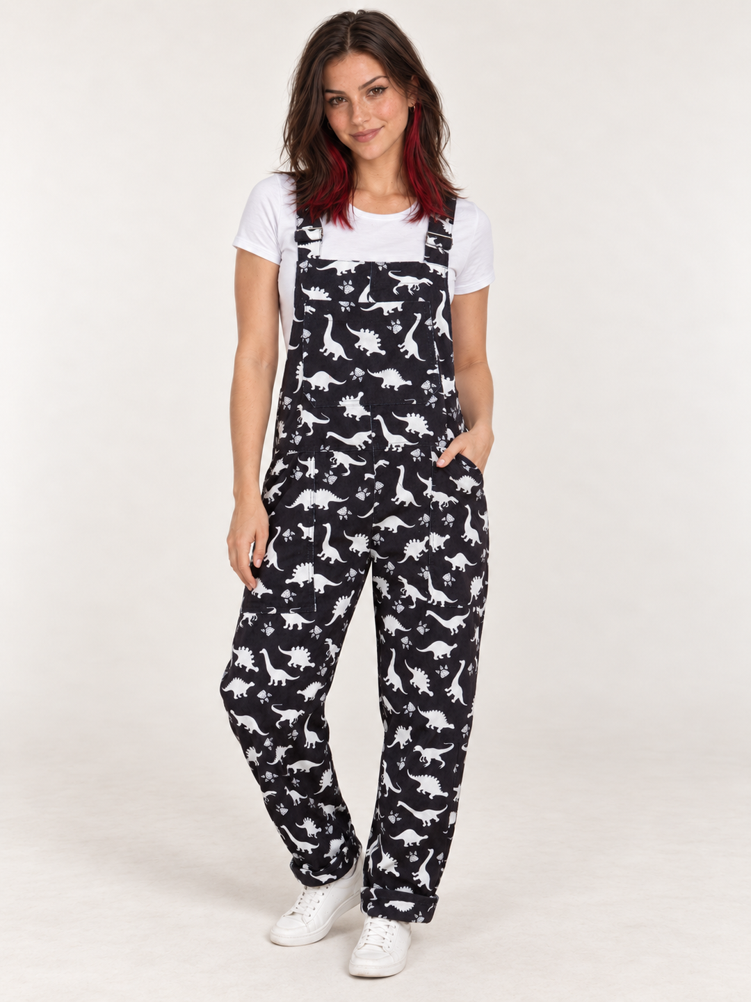 Dinosaur Overalls full-body front view