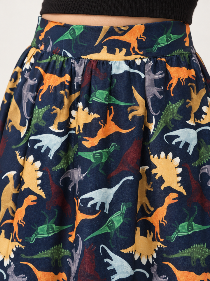 Dinosaur Skirt fabric and dinosaur print close-up