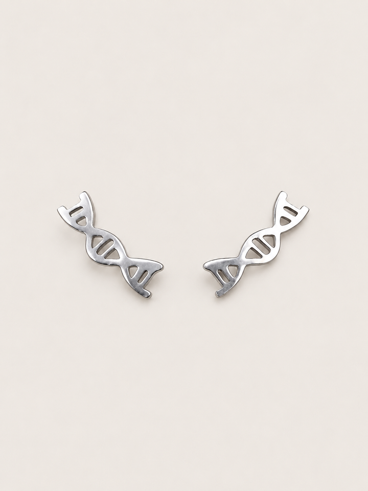 DNA Double Helix Stud Earrings — Silver