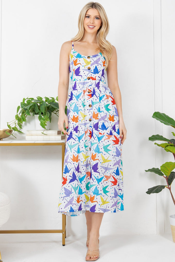 Origami Crane Faux Button Down Dress