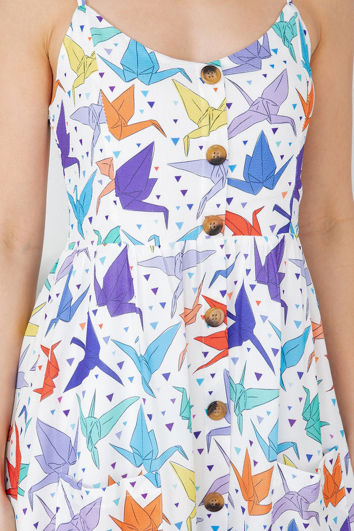 Origami Crane Faux Button Down Dress