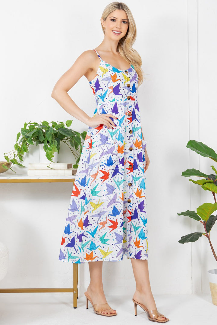 Origami Crane Faux Button Down Dress