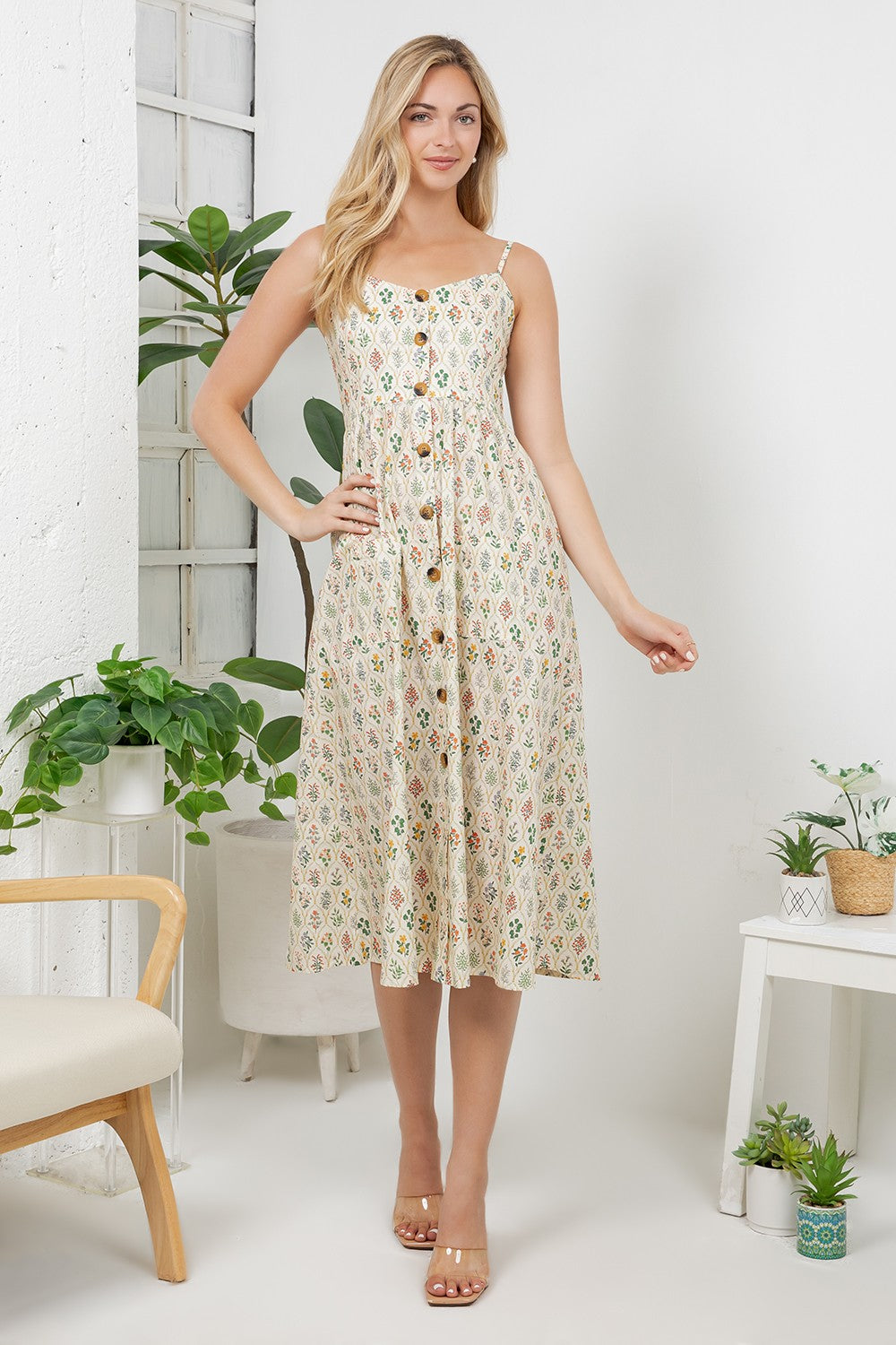 Floral Regency Garden Faux Button Down Dress