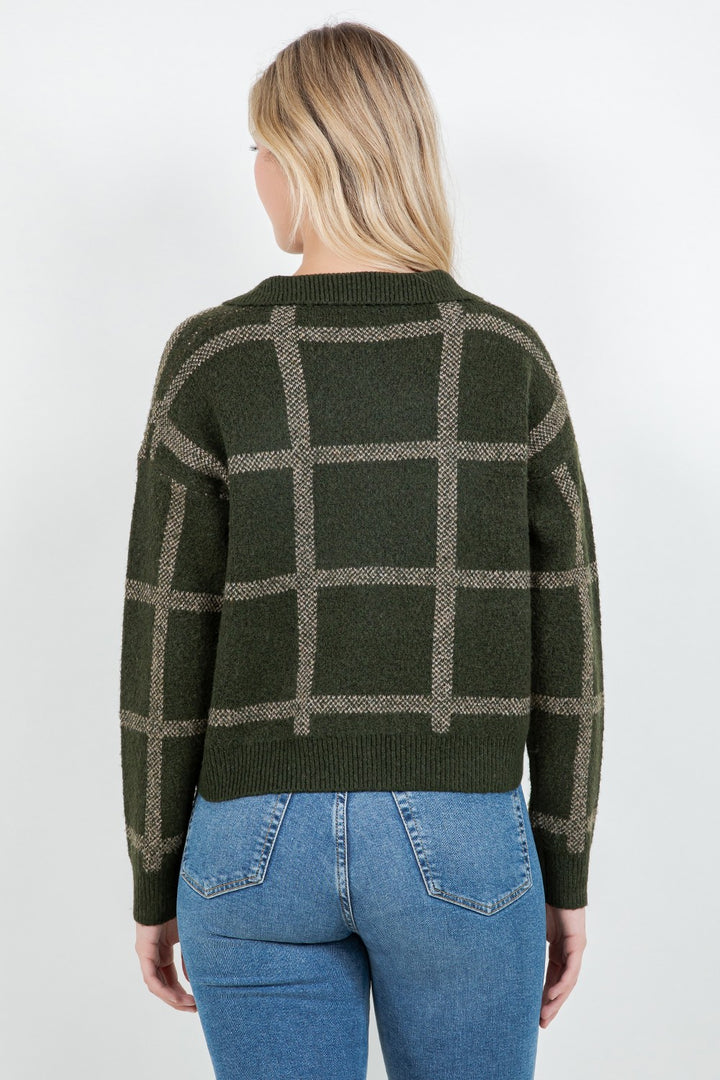 Mallard Duck Plaid Polo Sweater Green