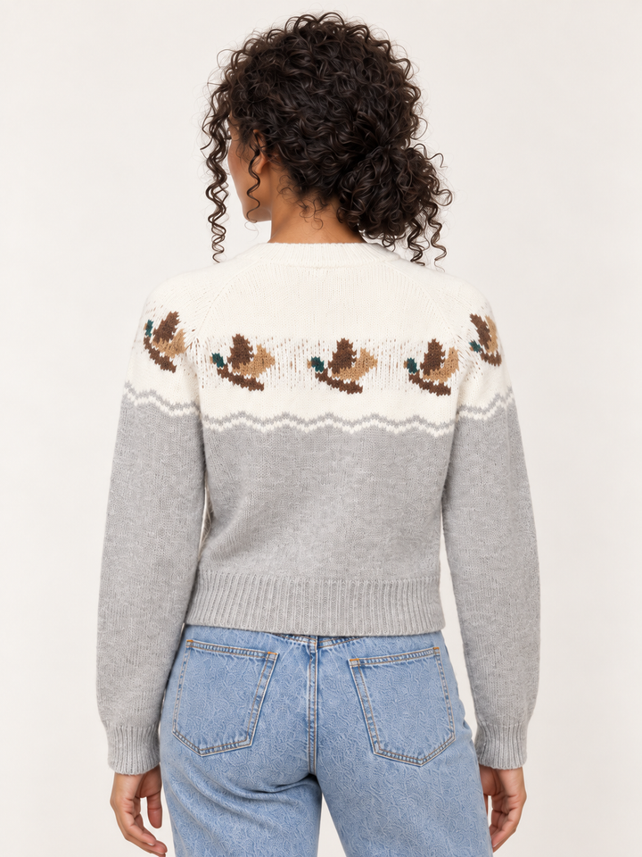 Duck Print Cardigan Gray back view