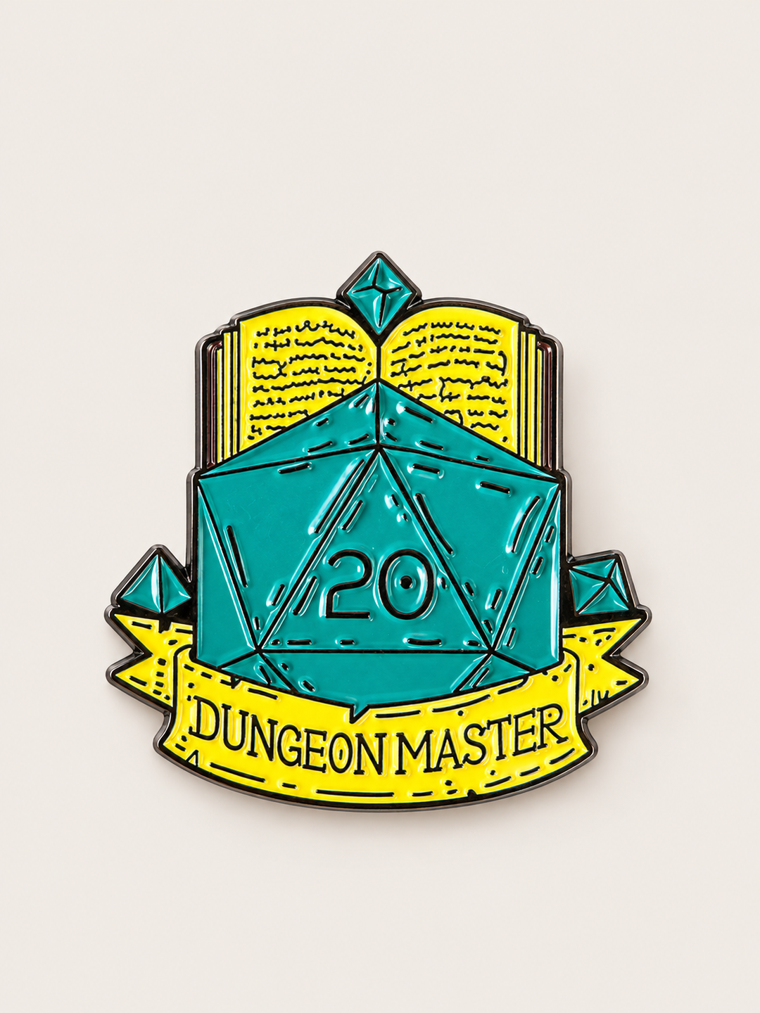 Dungeon Master D20 Pin shown on a warm neutral background
