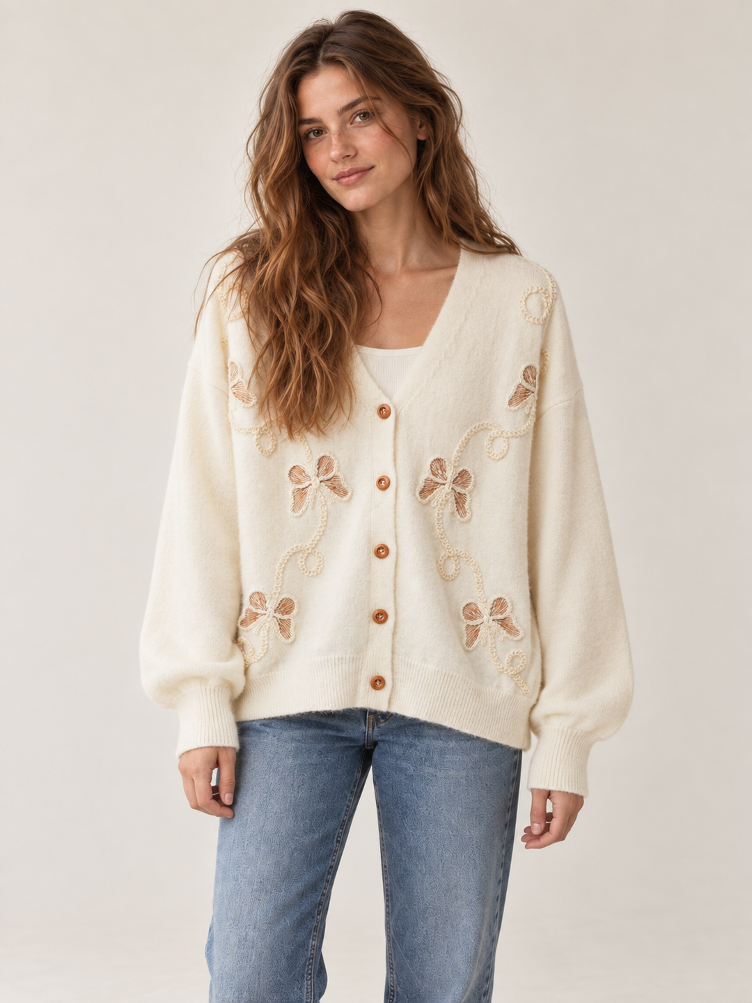 Embroidered butterfly cardigan front view