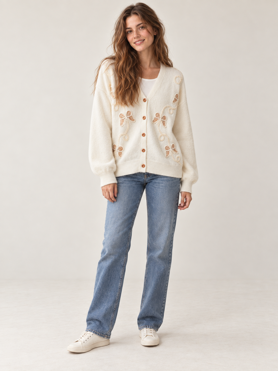 Embroidered butterfly cardigan full-body view