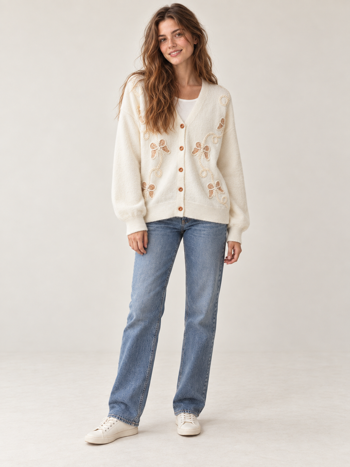 Embroidered butterfly cardigan full-body view