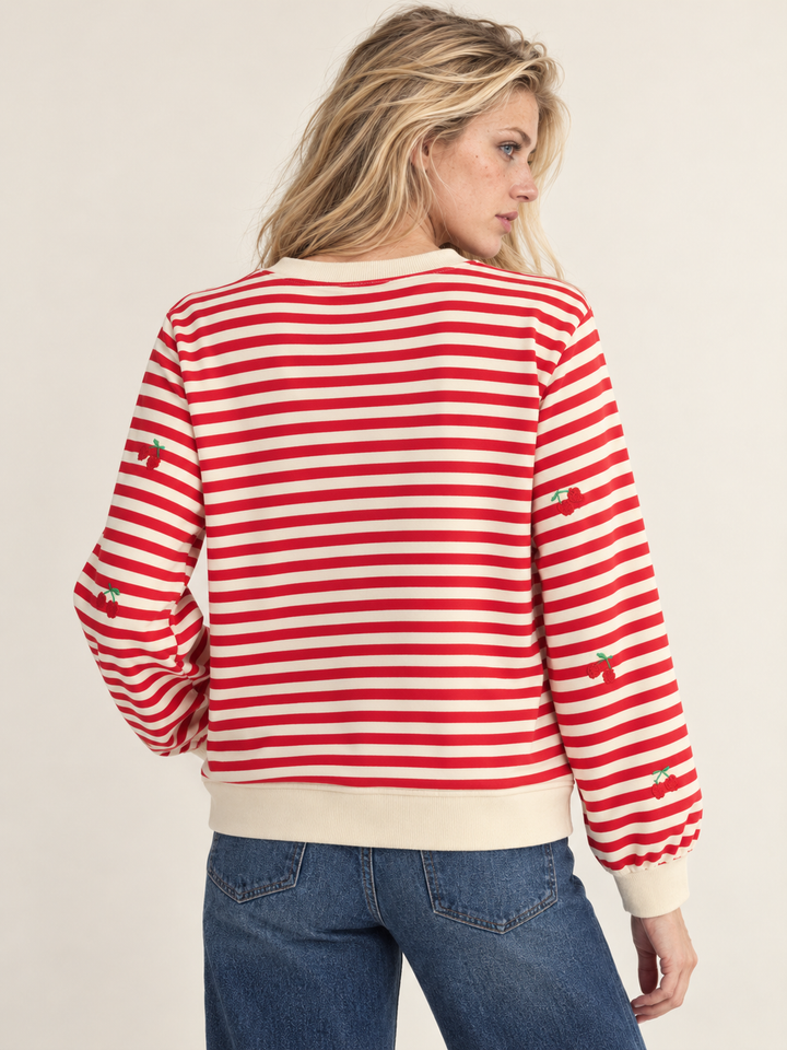 Embroidered Cherry Stripe Sweatshirt back view