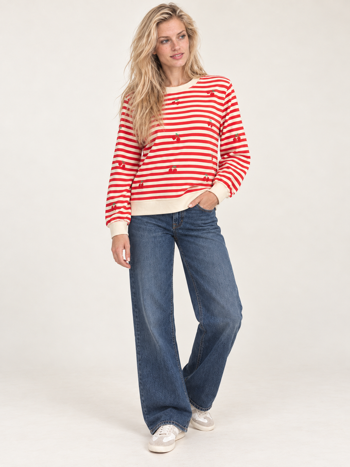 Embroidered Cherry Stripe Sweatshirt full-body view