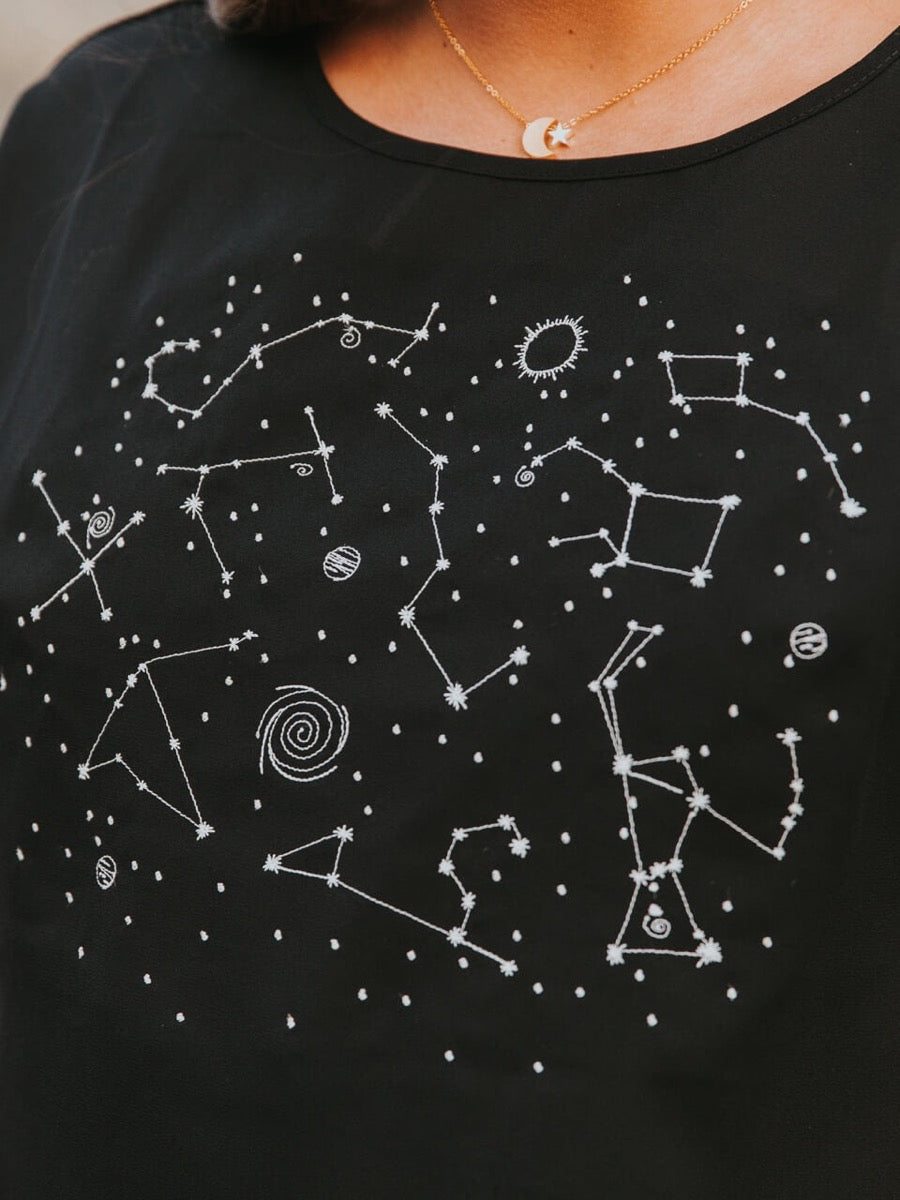 Embroidered constellation design detail