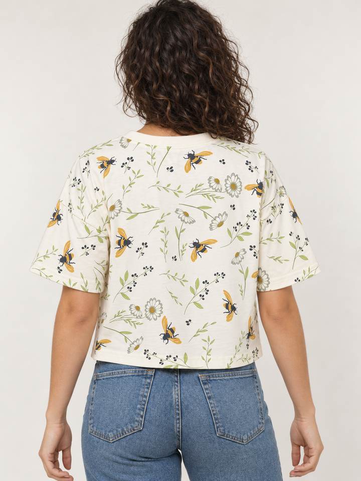 Floral bee crop top tee - back view