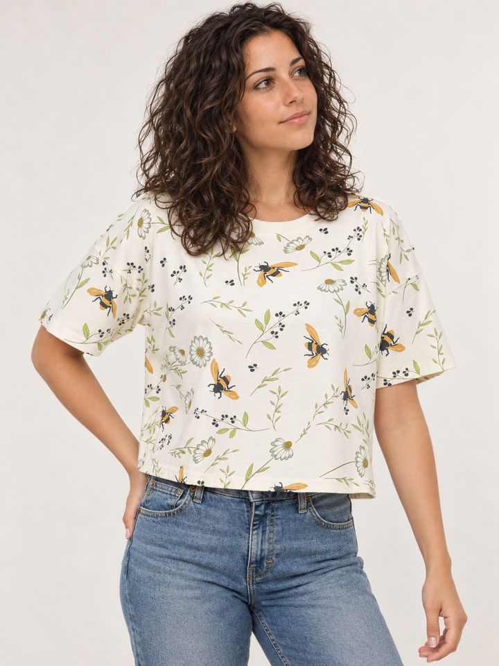 Floral bee crop top tee - front view