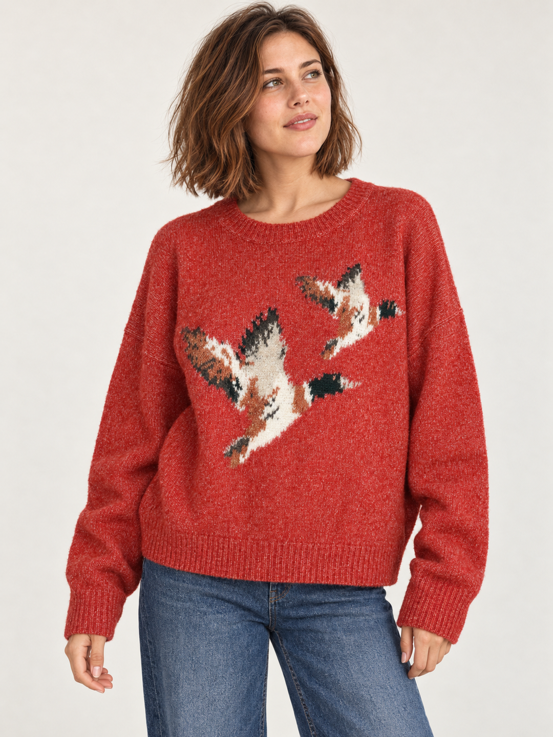 Flying Ducks Sweater Red front view