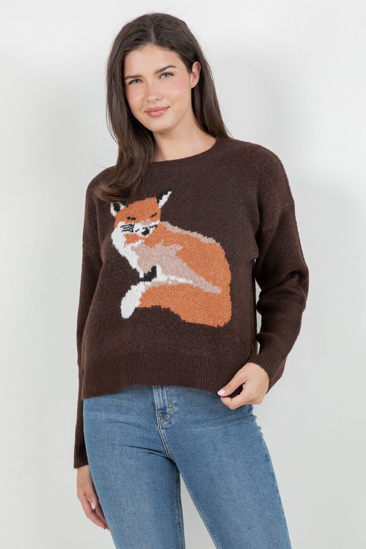Fox Graphic Sweater Brown