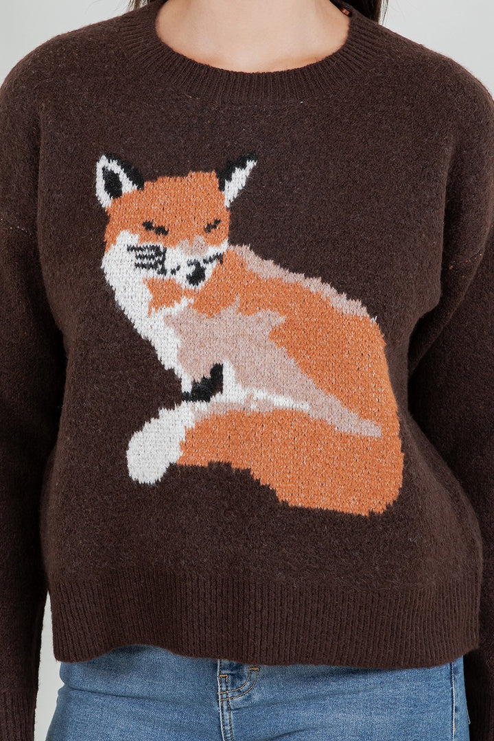 Fox Graphic Sweater Brown