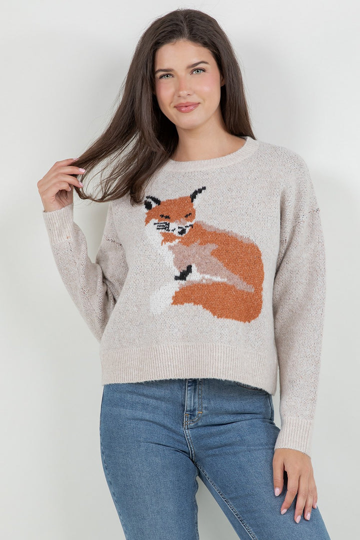 Fox Graphic Sweater Taupe