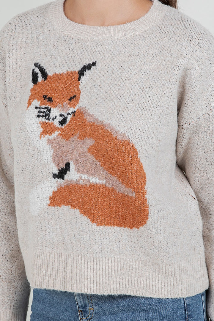 Fox Graphic Sweater Taupe