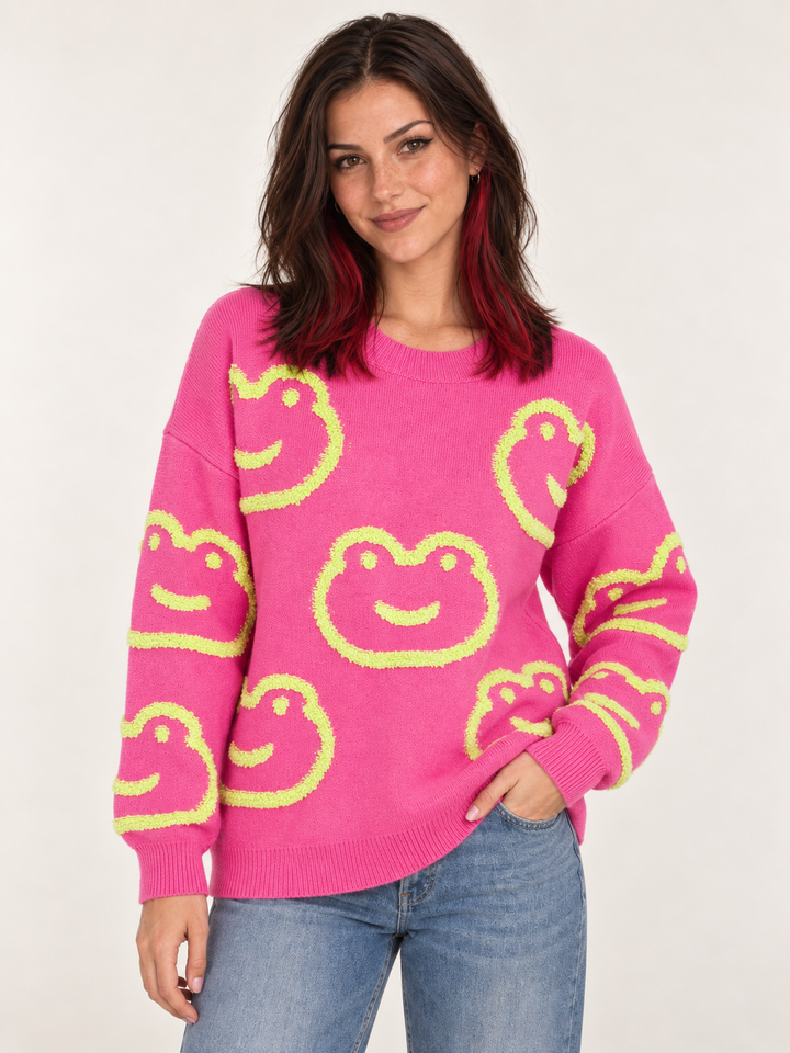 Frog Sweater Pink front view on model