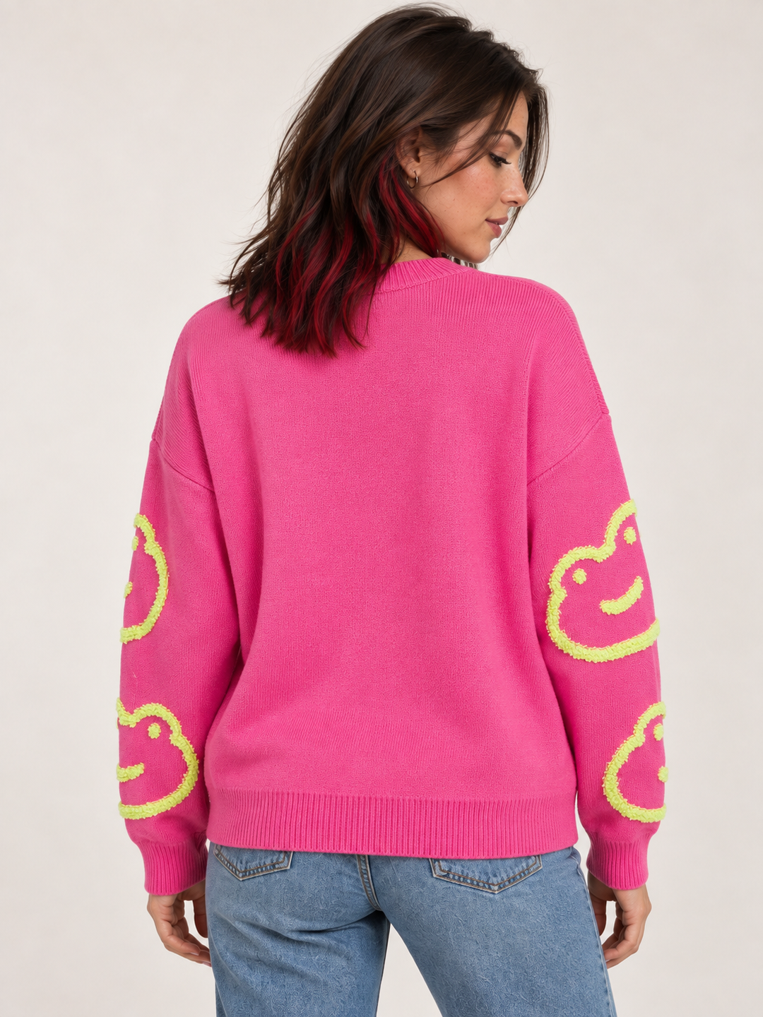 Frog Sweater Pink back view on model