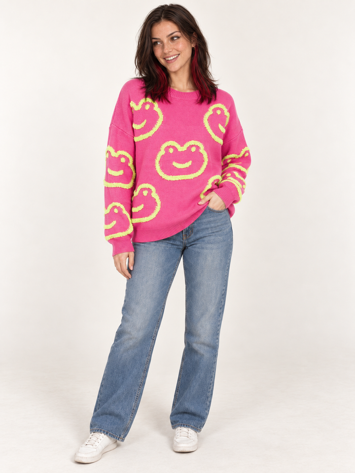 Frog Sweater Pink full-body view on model