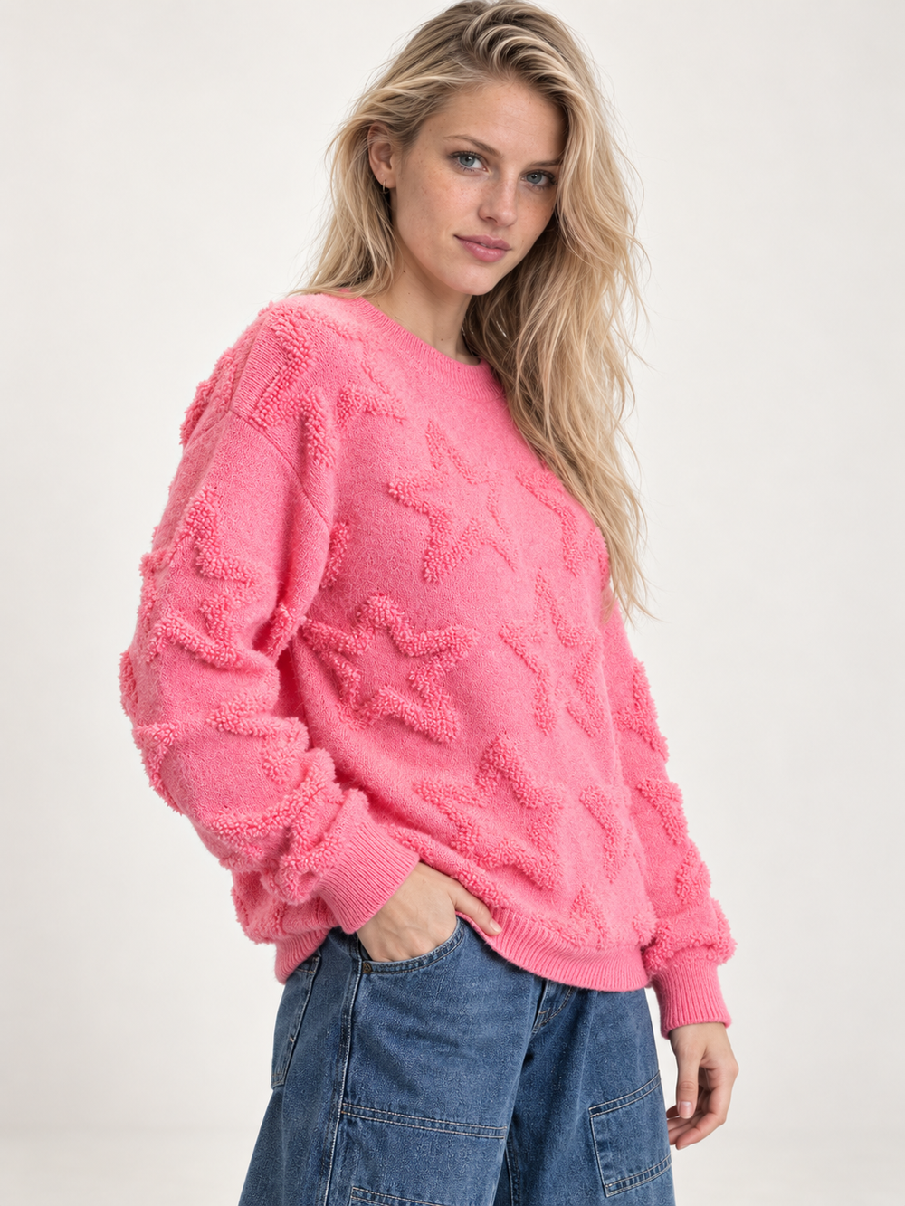 Fuzzy Star Sweater Pink angled view