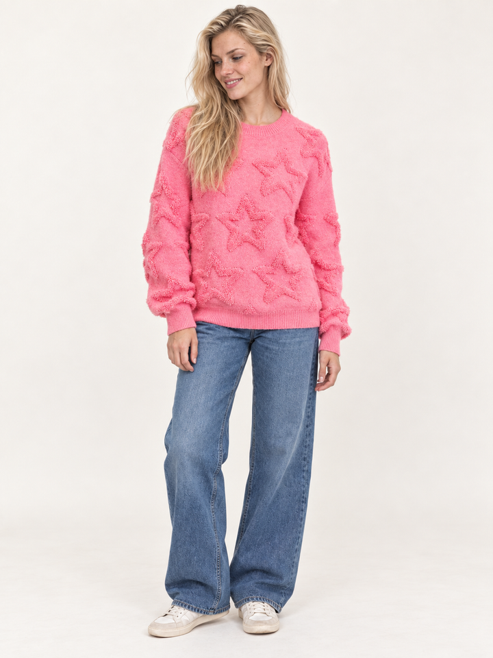 Fuzzy Star Sweater Pink full-body view