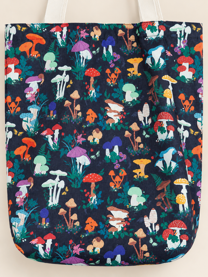 Close-up of the Garden Mushroom Tote Bag pattern
