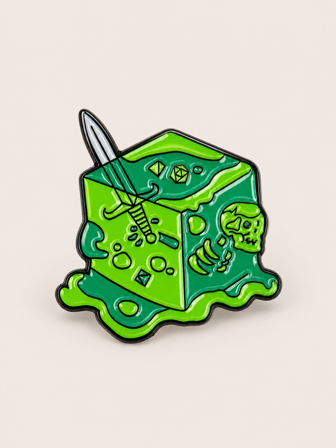 Gelatinous Cube Dungeon Pin shown on a warm neutral background