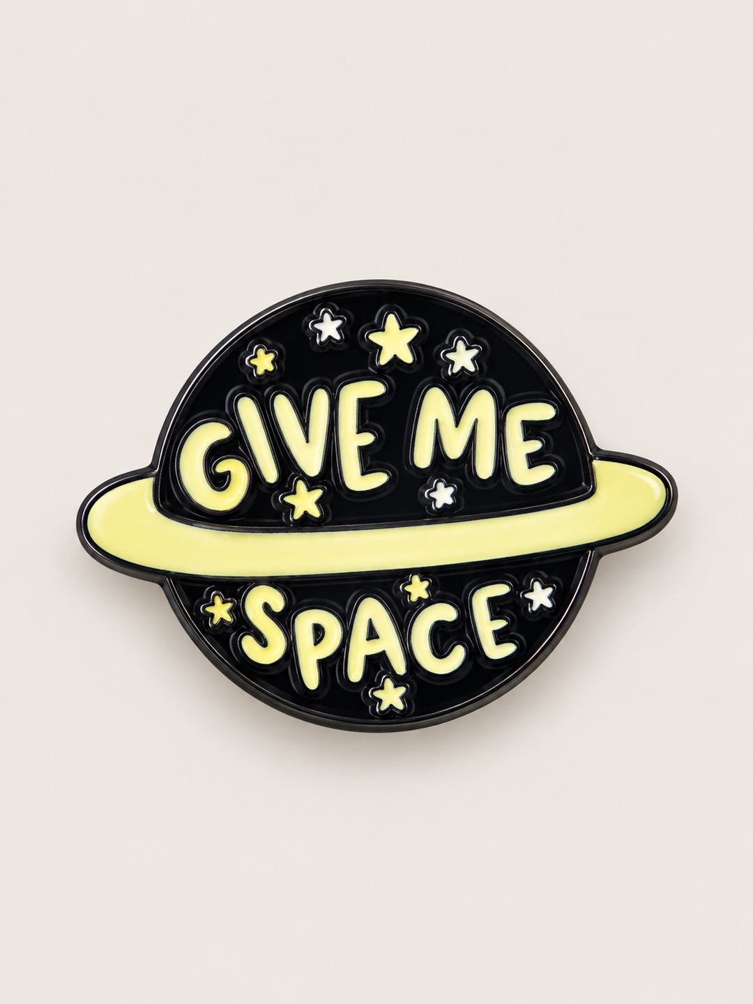 Give Me Space Planet Pin shown on a warm neutral background