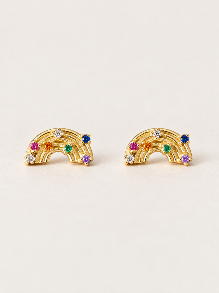 Rainbow Stud Earrings shown on a warm neutral background