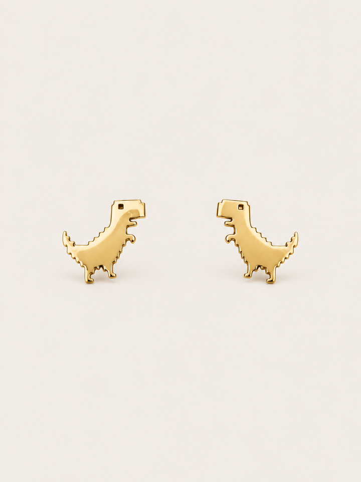 Gold T-Rex Stud Earrings shown on a warm neutral background