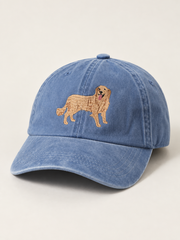 Golden Retriever denim hat three-quarter view