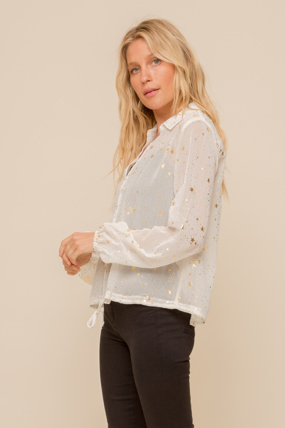 Gold Foil Star Button Up Ivory