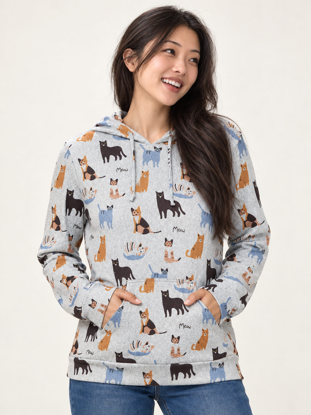 Grey Cat Hoodie front view