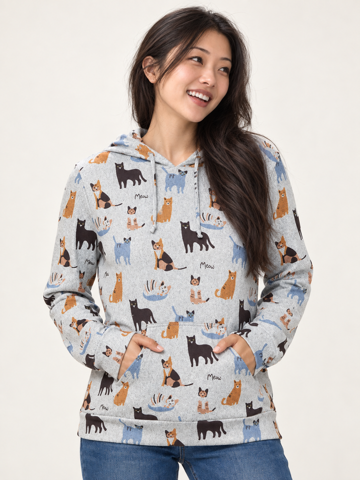 Grey Cat Hoodie front view