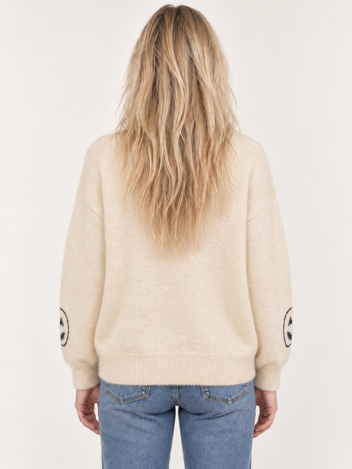 Halloween Cardigan Ghost Pumpkin Ivory back view on model