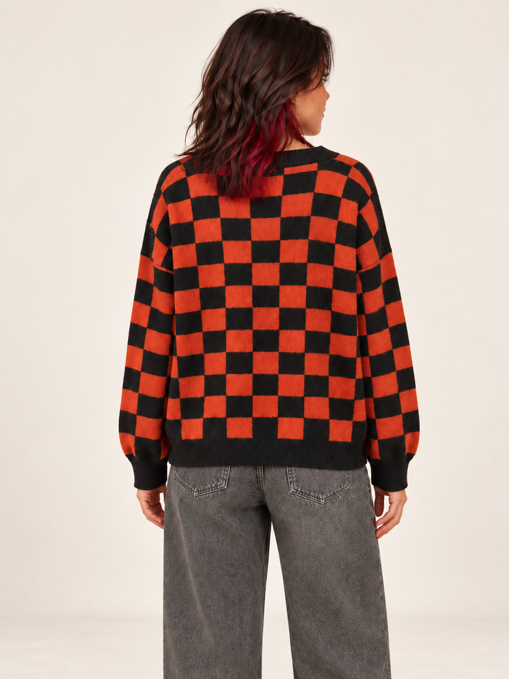 Halloween Checkered Cardigan Ghost Patch back view