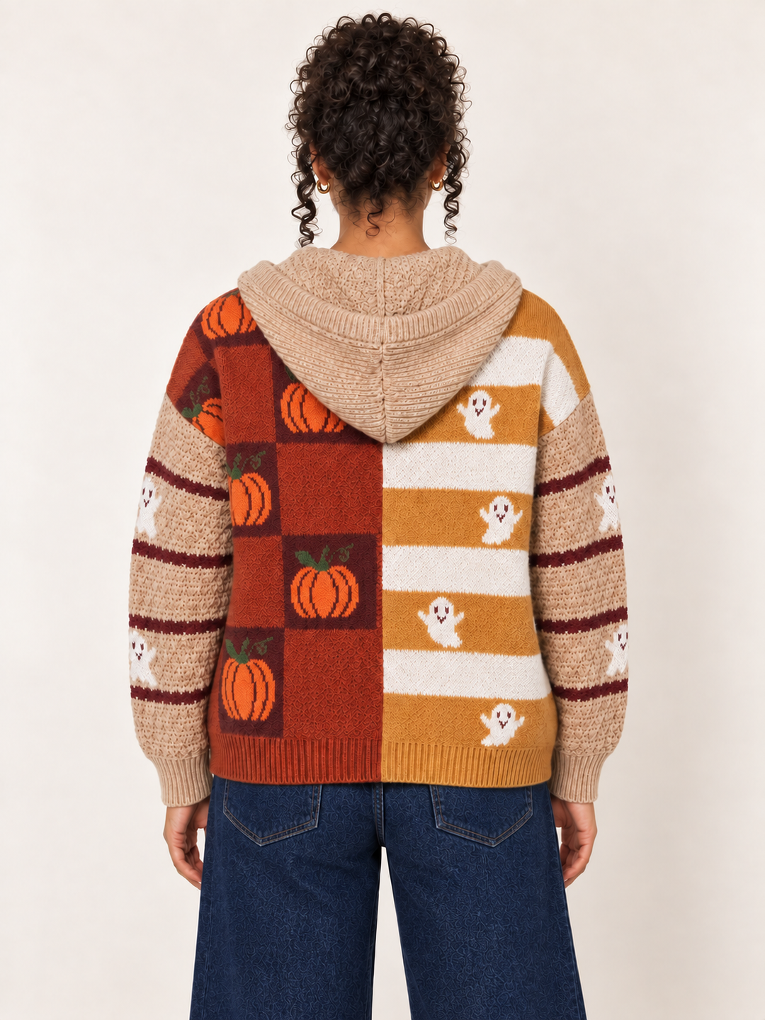Halloween Hooded Cardigan Ghost Pumpkin back view