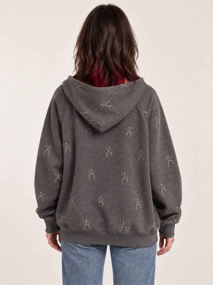 Halloween Hoodie Dancing Skeleton back view on model
