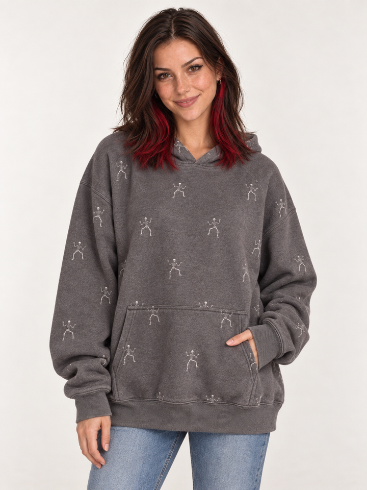 Halloween Hoodie Dancing Skeleton front view on model